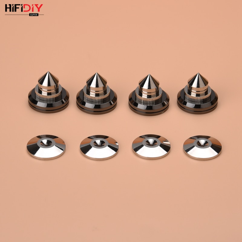 Hifidiy live 4 stuks/sets luidsprekerstandaard voeten voetkussen zinklegering metaal zilverkleurig (geen zuiver koper) spikes conus vloer voet spijker  m28*26