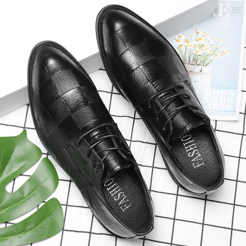 Shoes Black Leather Men Shoes Luxury Brand Mens We... – Grandado - Black Formal Shoes Large Size Plush Leather