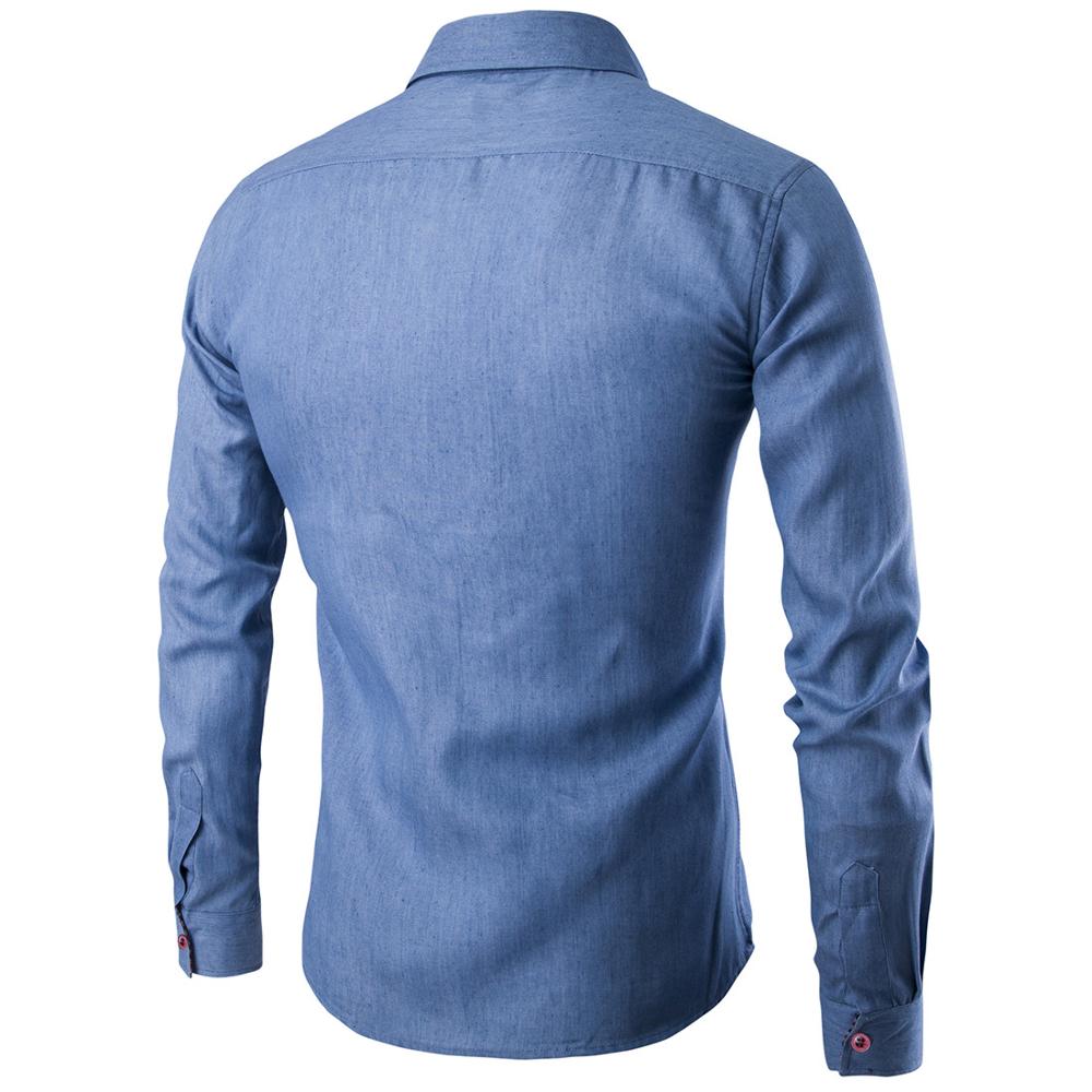Läder långärmad jeansskjorta män långärmad skjorta fritidsskjortor män button up skjorta män klänning herrskjortor höst