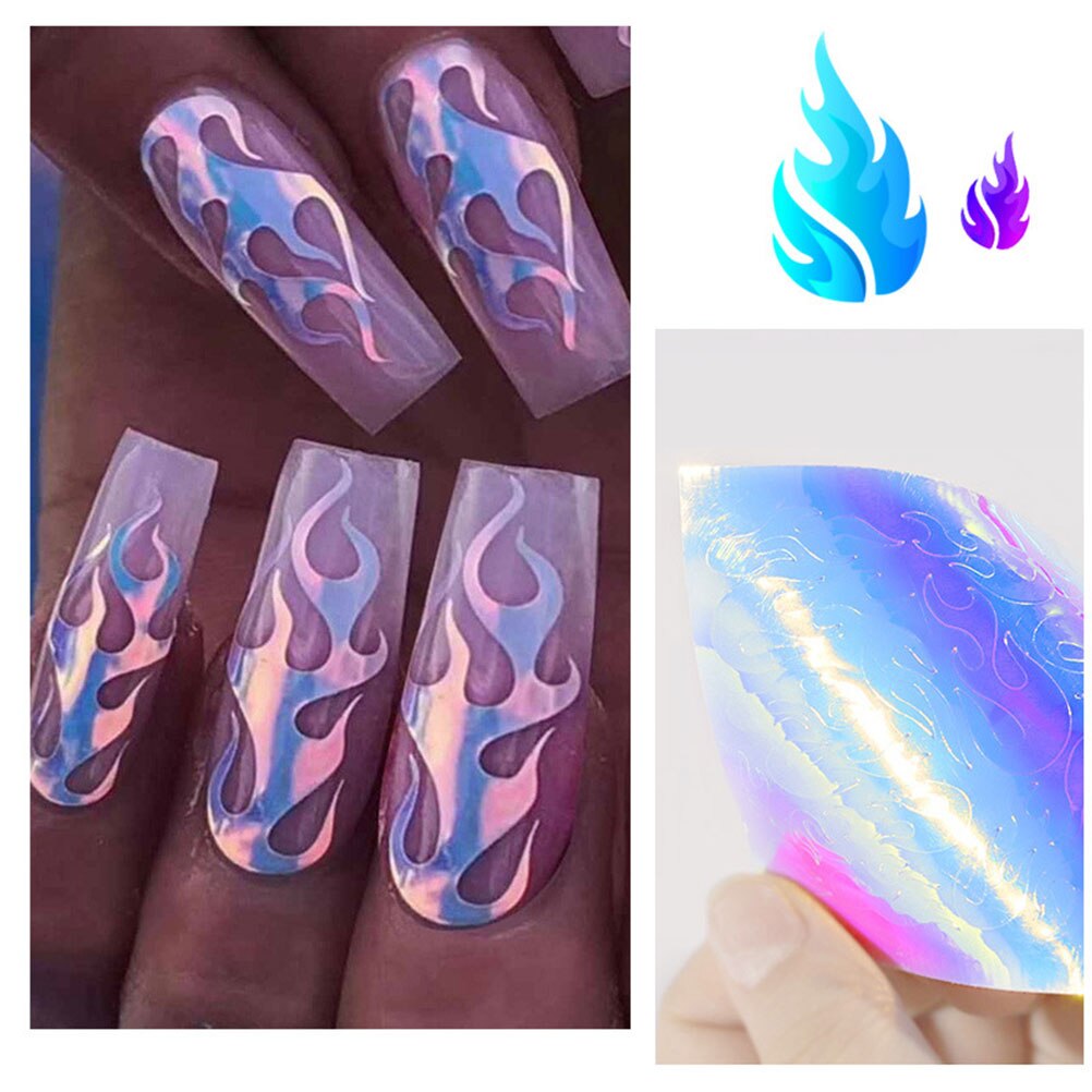 16 stk holografisk flamme negle mærkat symfoni negle manicure form mærkat negle mærkat art deco