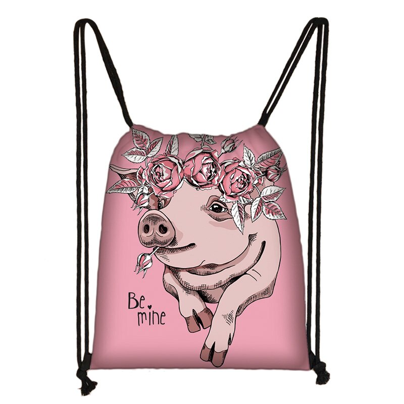 Karikatur Schwein Druck Kordelzug Tasche Frauen Reisetasche Teenager Schule Tasche Braun Mädchen Und Jungen Rucksack Weibliche Lagerung Tasche l2: skdafr12