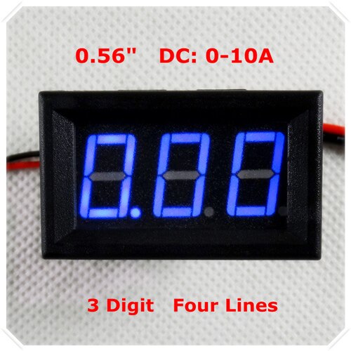 Rd 0.56 "digitalt amperemeter  dc 0-10a firetrådsforstærker 3 cifret aktuelt panelmåler led displayfarve [ 4 stk / parti]: Blå