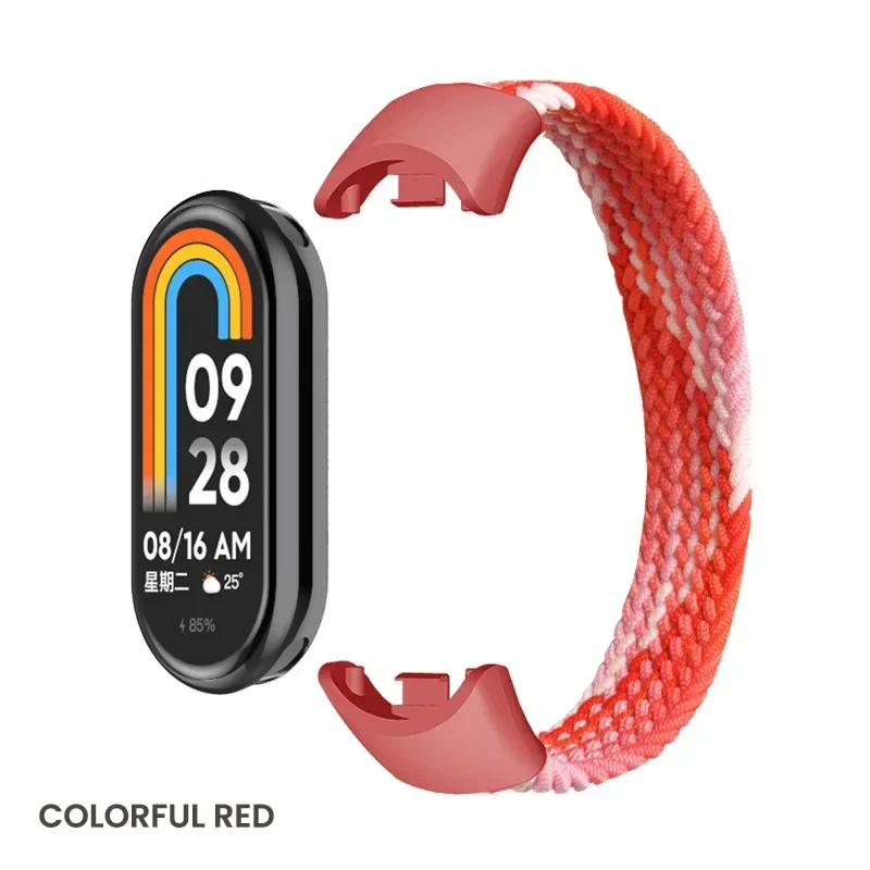 Bucle Solo trenzado para Xiaomi Mi Band 8, accesorios de repuesto, correas de reloj de nailon elástico, pulsera de correa para Miband 8 NFC: XXL / Arena rosa
