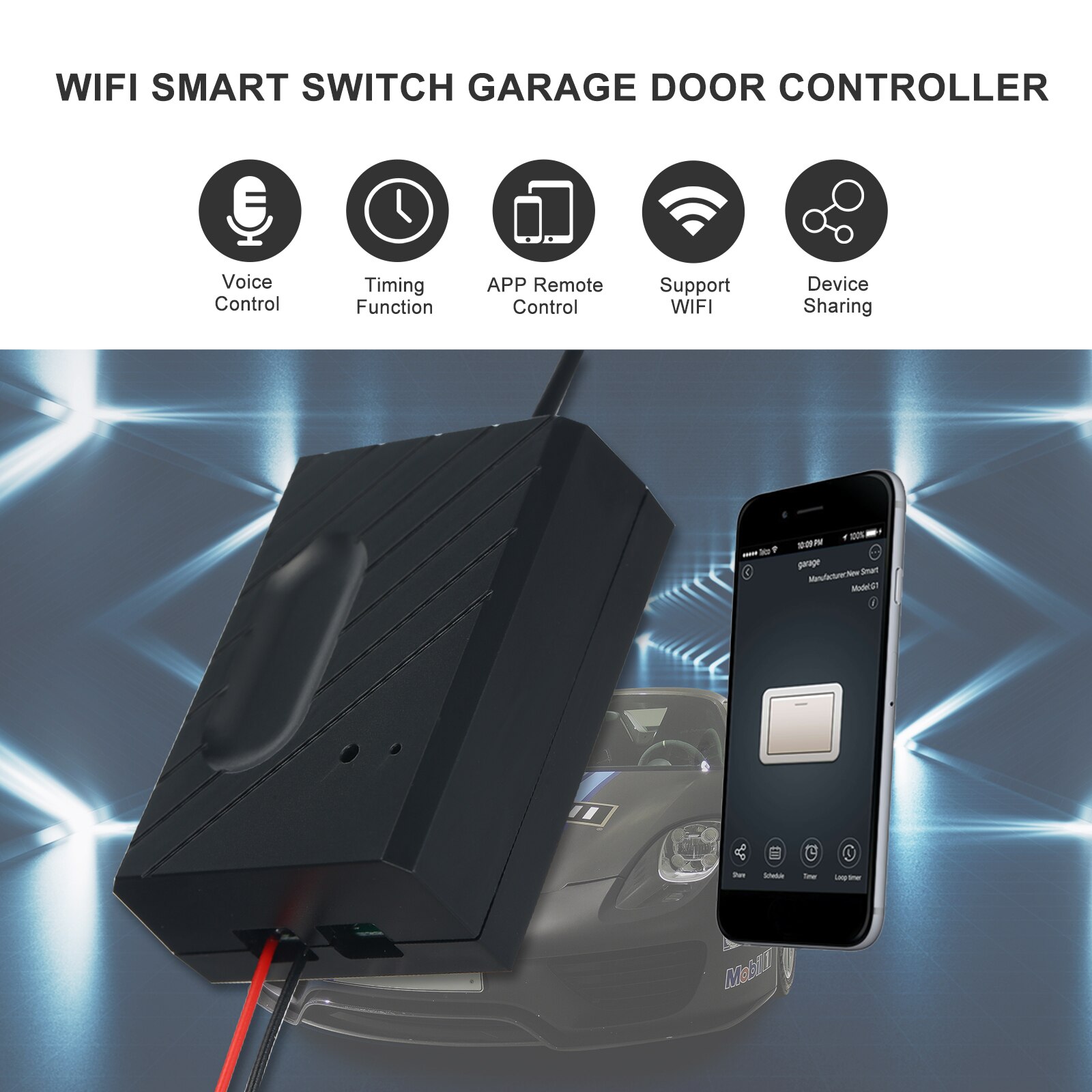 WiFi Smart Switch Garage Door Controller Compatible Garage Door Opener Smart Phone Remote Control APP Timing Function