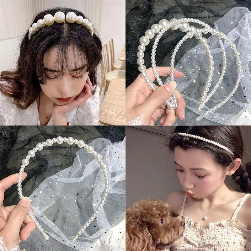 VKME Trendy luxurious Big pearl Headband for Women Bow Oversize Ball Hairband Hair Accessories Headwear