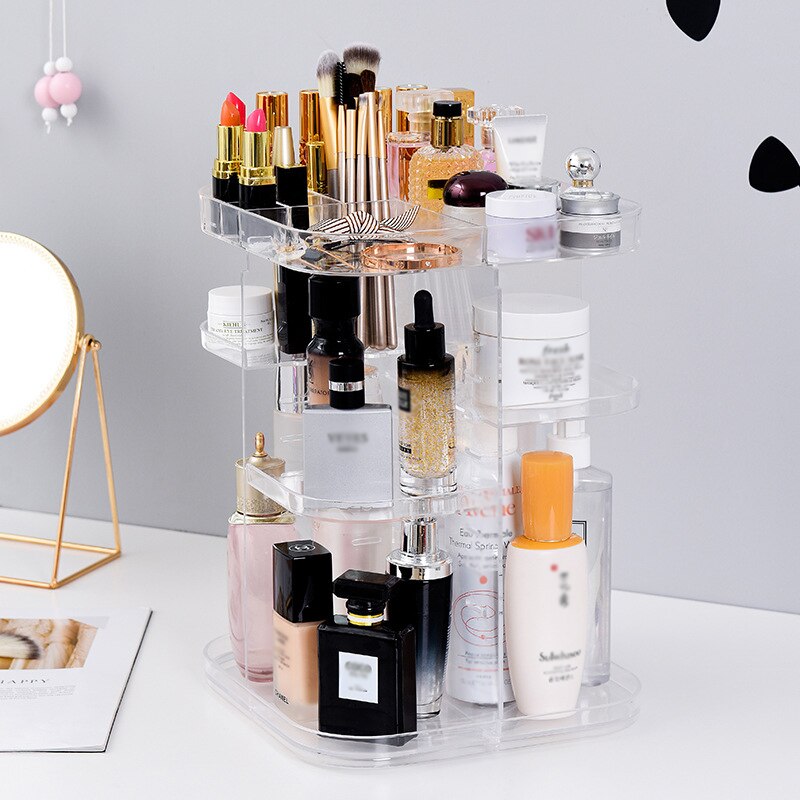 Acrylic Crystal Cosmetics Storage Box 360 Degree Rotating Cosmetic Storage Box Detachable Makeup Beauty Drawer Display Stand