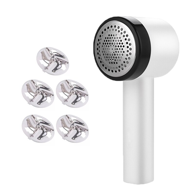 Rechargeable Portable Lint Remover Clothes fuzz pellet trimmer machine Charge Fabric Shaver Removes for clothes Spools removal: White add 5 heads