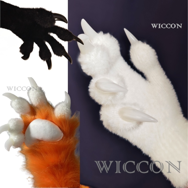 Furry Gloves Kig Fursuit Kigurumi Cosplay Plush Gloves Full SeasonGloves Claw Black White Multicolor Claw Cute Cool Furry