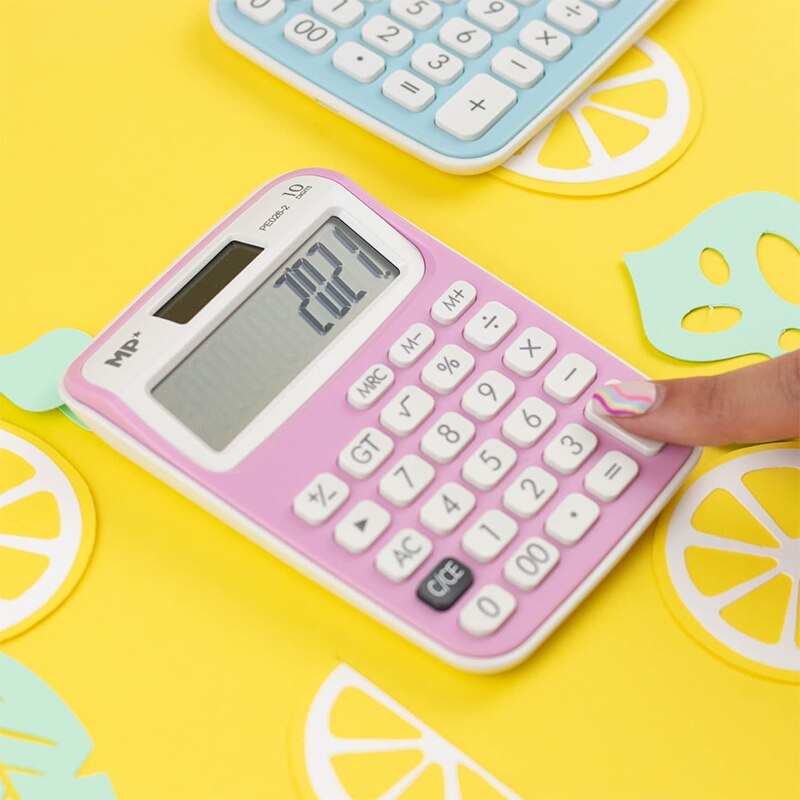 MP® Calculadora 10 Dígitos con Pantalla LCD 4 Colores Fuente Solar Portátil Oficina Escritorio Estudiantes Escuela Batería Suministros Material Escolar Trabajo Energía Matemáticas Herramienta Digital Papelería