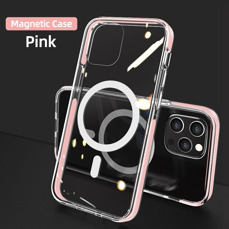 Magnectic Case For iPhone 12 Pro Max 12 mini Case For Magsafe Wireless Charging Shockproof Full Protection PC+TPU Case Joyroom: For iP12 Pro / Pink