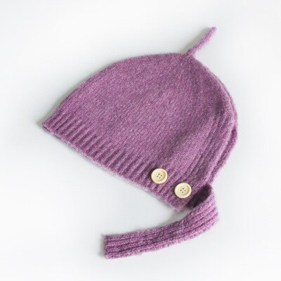 Geborduurde letters effen kinderwintermuts wollen streep gebreide kindermuts gehaakte meisjesmutsen winter jongensmuts babymutsen: Paars