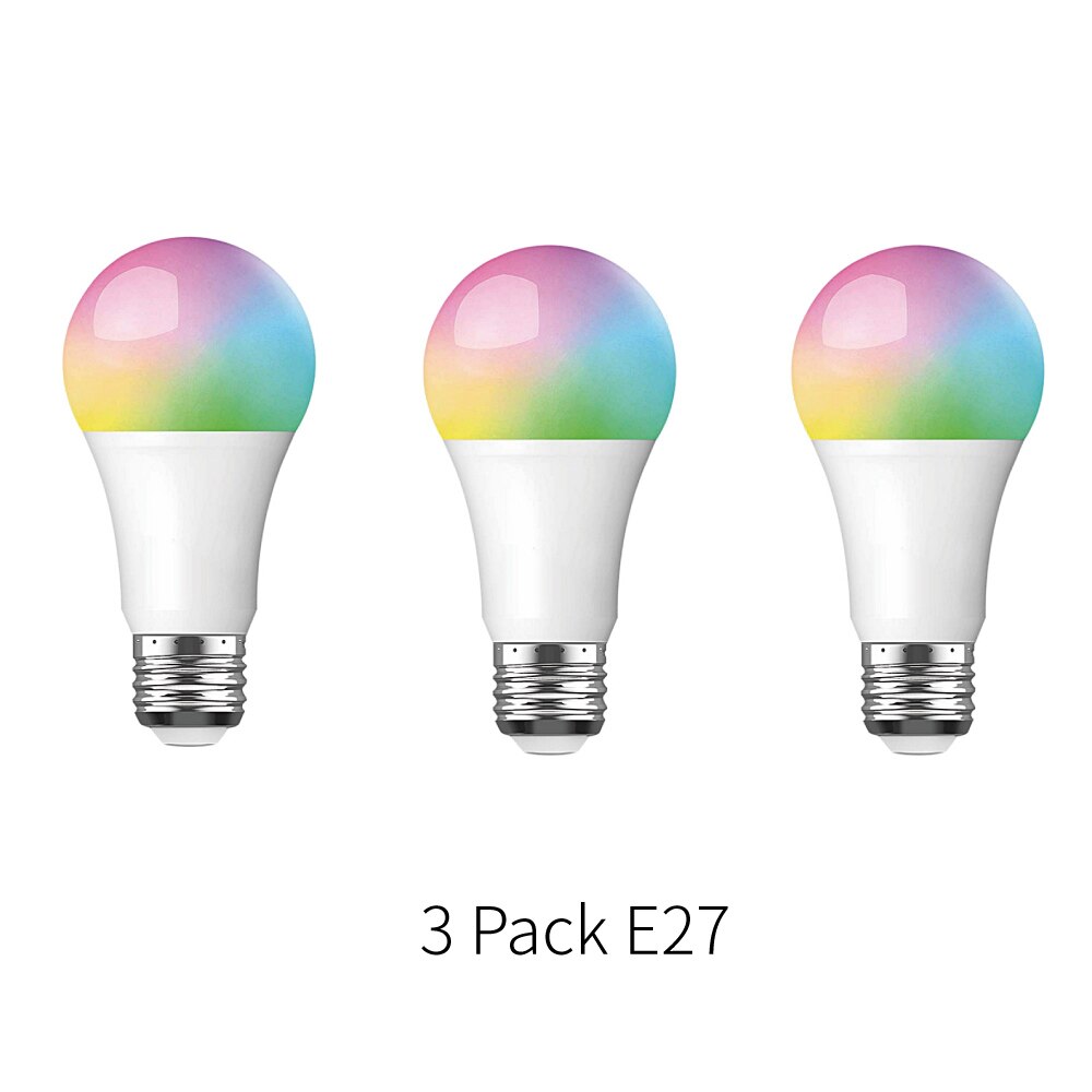 Smart WiFi LED Light Bulb 800Lm E26/27 RGB Colors Dimmable APP Remote Control Home Night Lamp Work with Alexa Google Assistant: 3 Pack E27