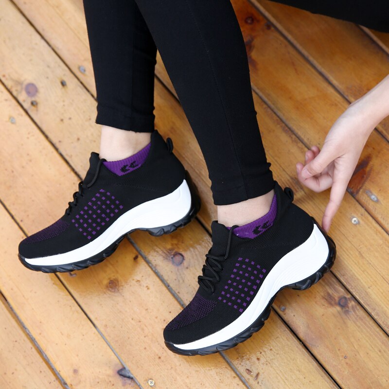 Kvinder sneakers åndbare mesh platform sko 5 cm forstærk snørebånd slidbestandige gymnastiksko skridsikre sokker flade zapatos mujer