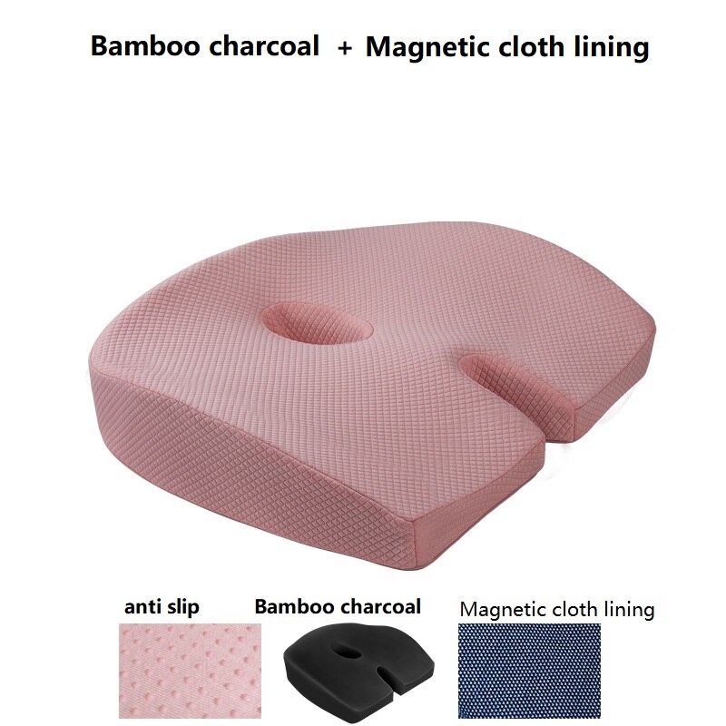 Cojín de ciática para asiento de coche, almohadilla ortopédica antideslizante para sentarse, alivio del dolor de hueso trasero, espuma hueca, cojín para elevar: pink Bamboo charcoal