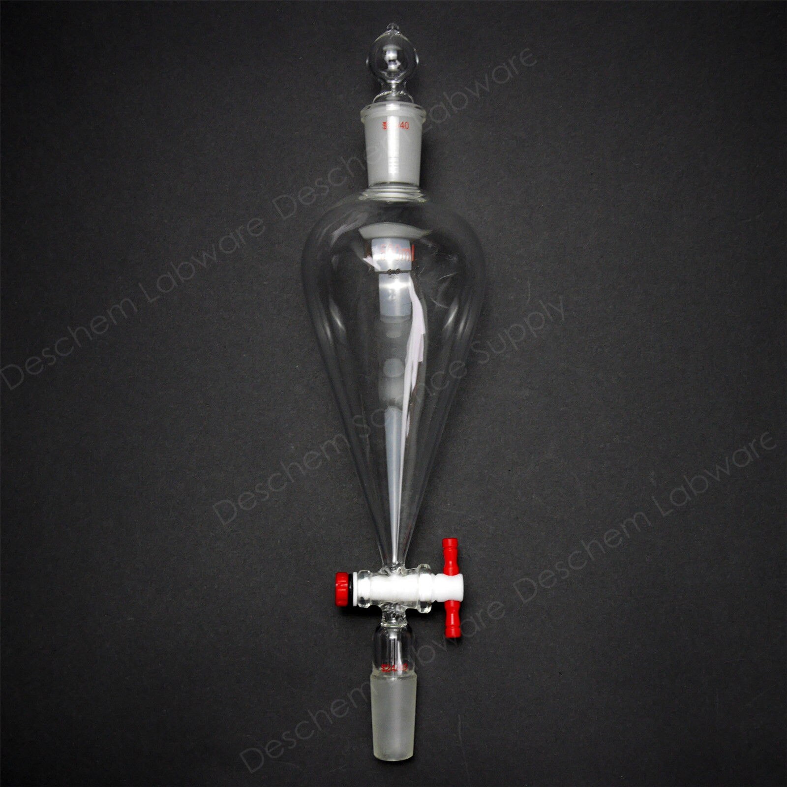 500ml,24/40,Glass Pyriform Separatory Funnel,Pear Shape,PTFE Stopcock