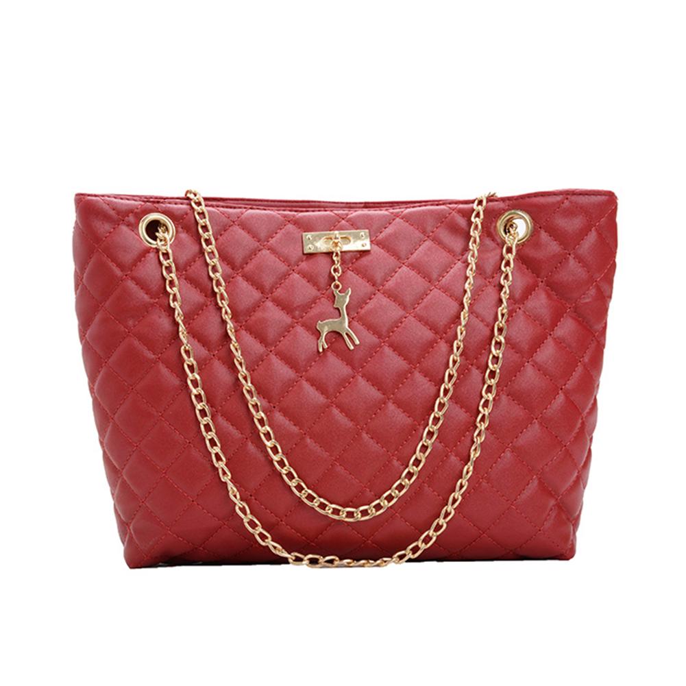 PU Leather Chain Handbag Women Large Top-handle Bags Shoulder Totes Bags Shoulder Bags Women Girl Handbags: Red