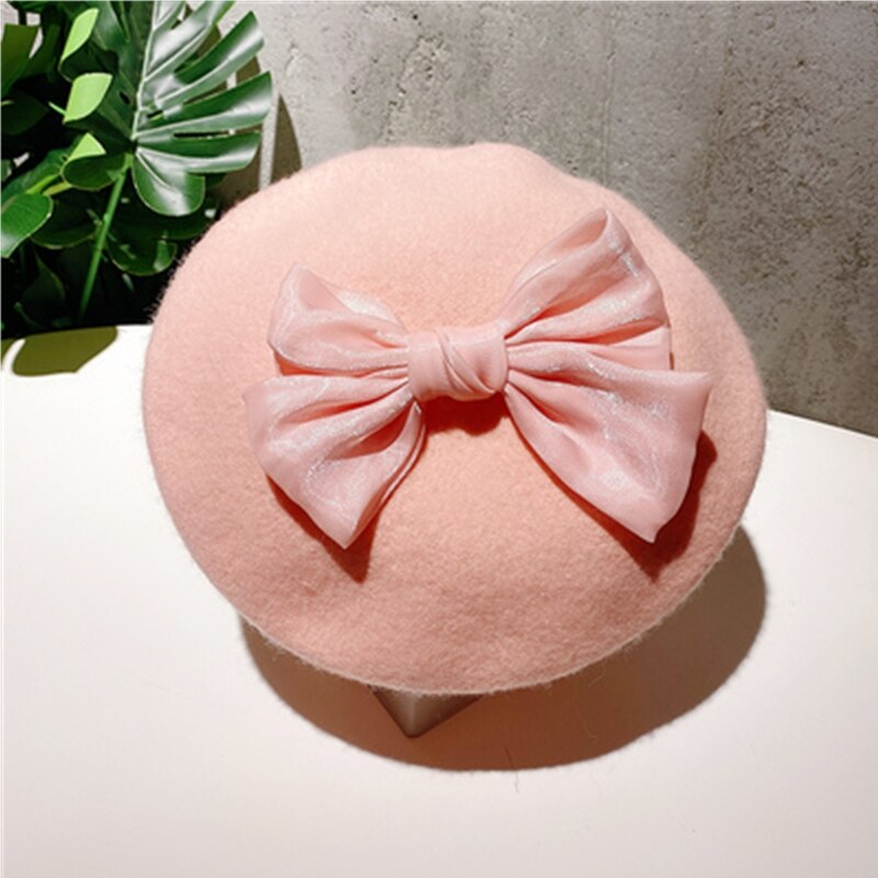 Béret en laine avec nœud papillon pour femme, chapeau avec motif de biscuits, de couleur unie, idéal pour l&#39;automne et l&#39;hiver: 07