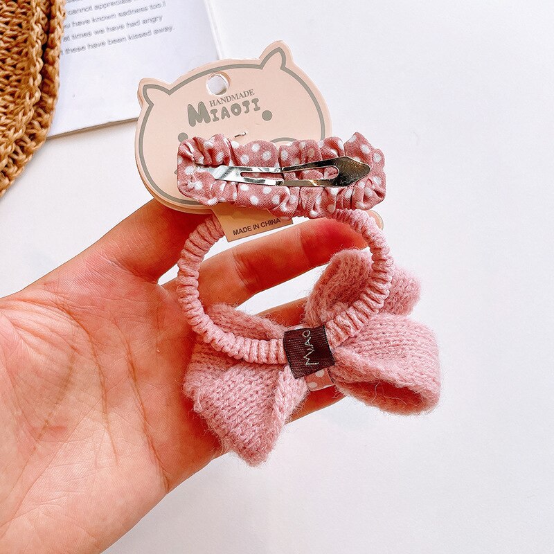 2 unids/lote de pinzas para el pelo con lazo de punto para niña, lazos elásticos para el pelo, horquillas, accesorios para el cabello para bebé
