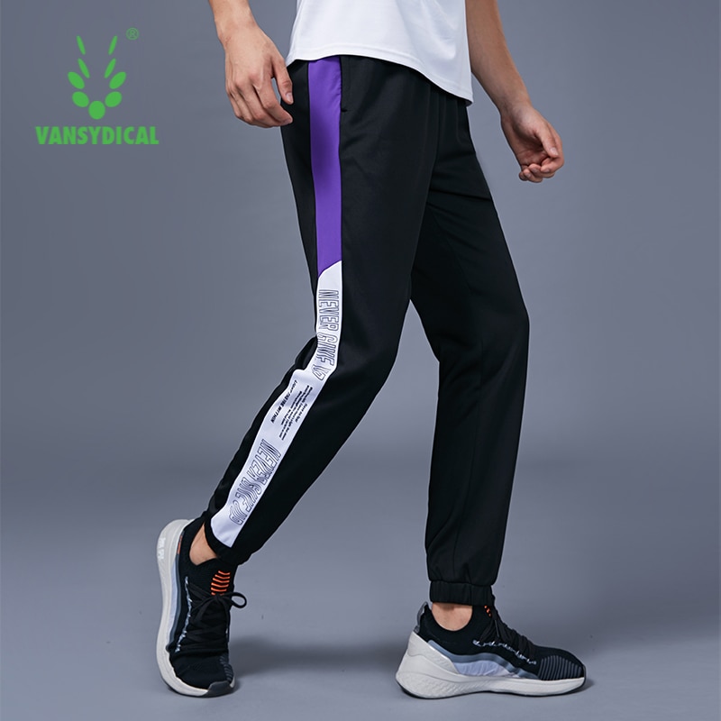 VANSYDICAL Sport Long Pant Men Quick Dry Black Tracksuit Bottoms Printing Running Jogging Gym Pants Workout Male Loose Trouser