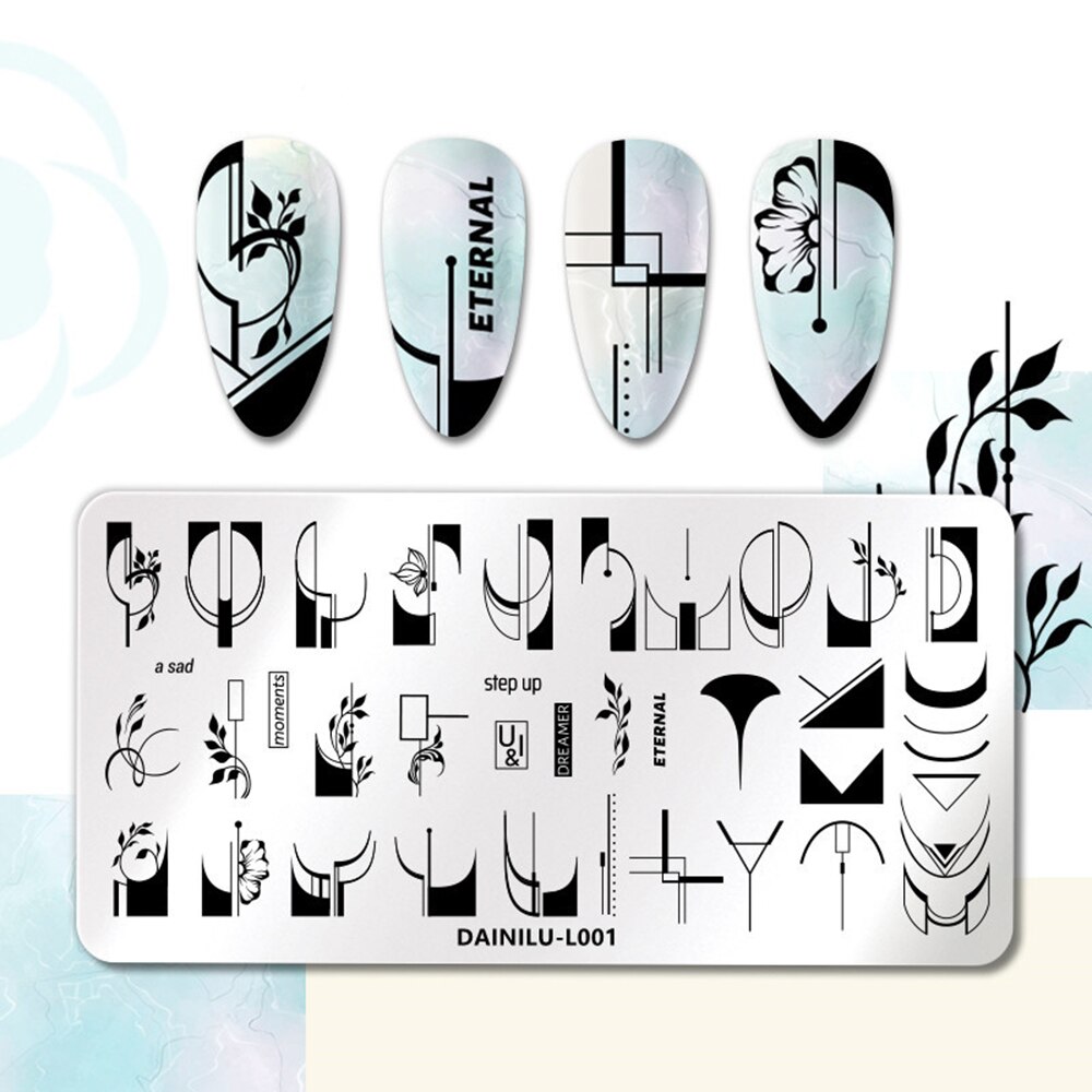 Geometrische Patroon Nagel Stempelen Plaat Nail Art Image Tekening Platen Stamper Schilderen Tool Rvs Dieren Foto &#39;S: 1