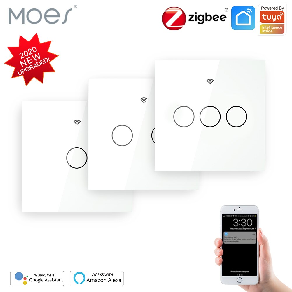 Zigbee-wand-touch-lichtschalter mit/ohne neutralleiter, ohne kondensator, kompatibel mit smart life/tuya, alexa und google hub erforderlich