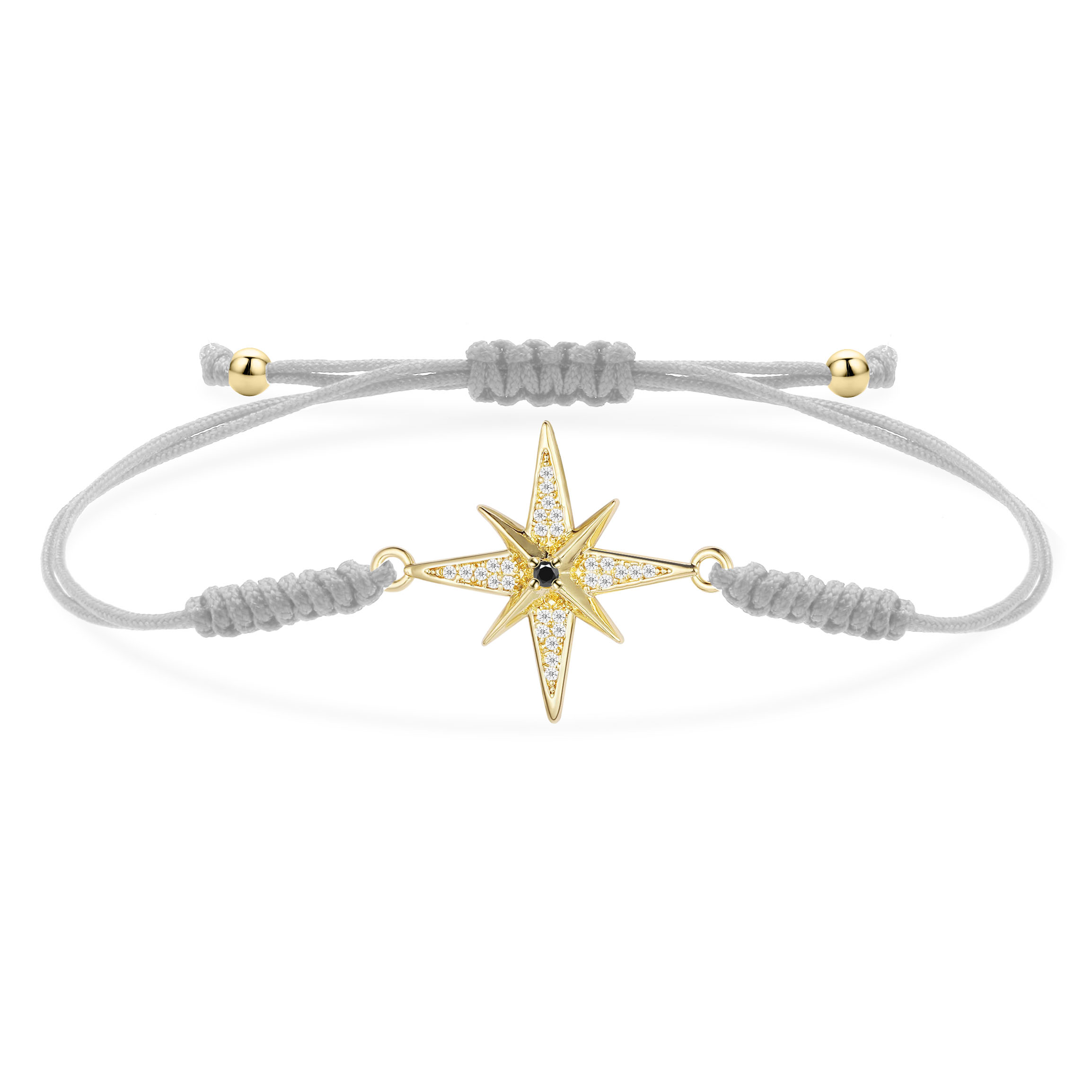 Witte & Zwarte Cz Stenen Starburst Bedelarmband Vrouwen Meisje Zirkonia Kristal Rood Koord Achtpuntige Ster Lichte Sieraden Cadeau: Silver Plated