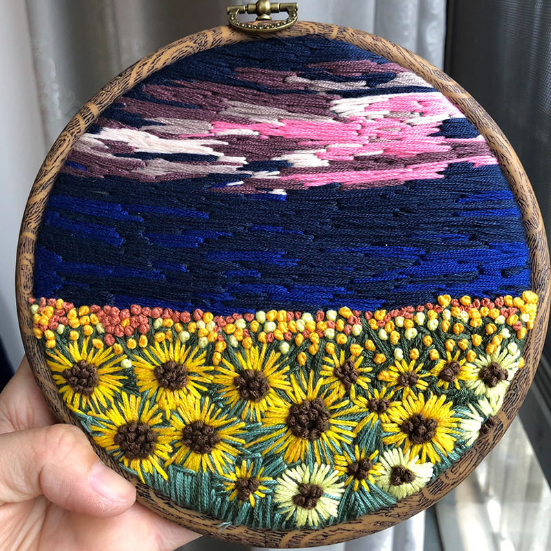 Europa gör det själv band blommor broderi set med ram för gör det själv växter körsbärsträd handarbete handarbete målning