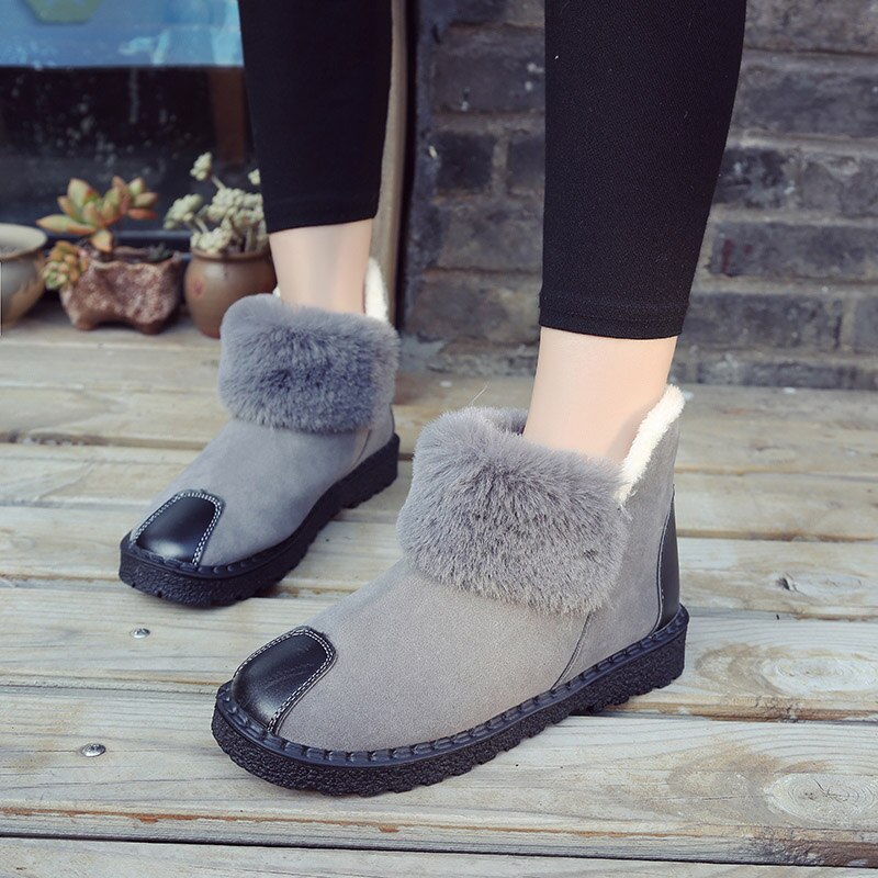 femmes bottes d'hiver fourrure de renard naturel bottes de neige femme de en cuir de vache véritable cheville noir marron botte: Gris / 37