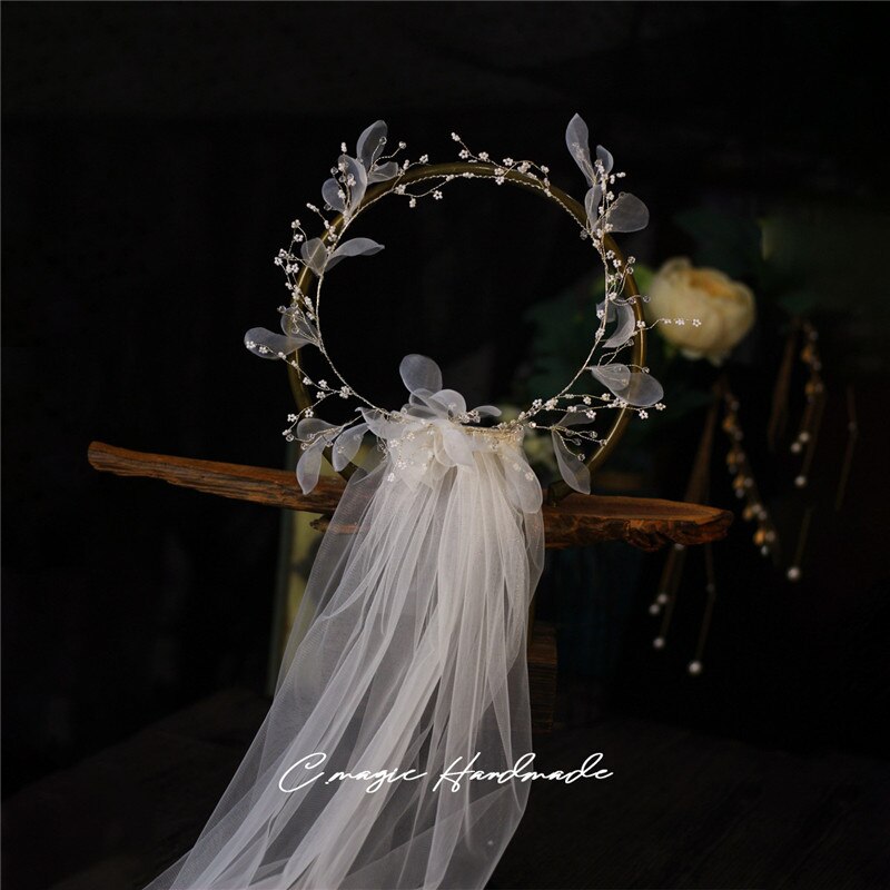 Cc Bruidssluier Bruiloft Accessoires Voor Vrouwen Bloem Kroon Met Kam Wit Ivoor Hoofdbanden Hoofddeksels Real Photo V667