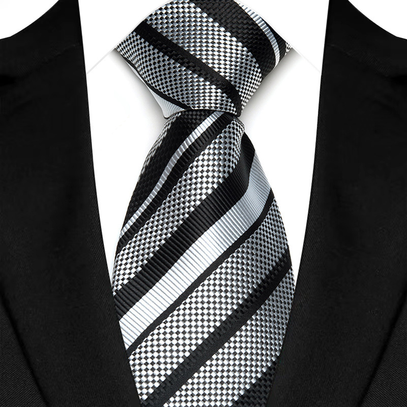Corbata de lujo de 8CM para hombre, corbata lisa de rayas de puntos de Color gris plateado para novio, corbata tejida de Jacquard para de boda de negocios
