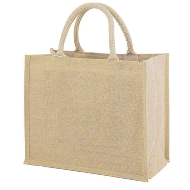 Linen PU coating Reusable Jute Shopping Bag Beach blonde Handbags canvas tote bags for women grocery bag large: Linen