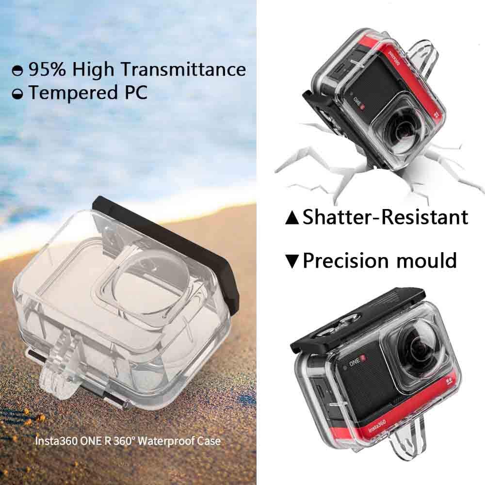 Tauchgehäuse für insta 360 one  r 360 addition action-kamera, wasserdichtes unterwassergehäuse 45m/148ft mit antibeschlag-einsatz