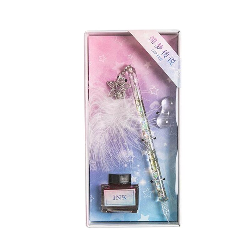 Glass Dip Pen Fountain Pen Exquiste Crystal Style Ink Pens Kit with 15ml Ink Bottle for Women Men Birthday Stationery: White Type-2