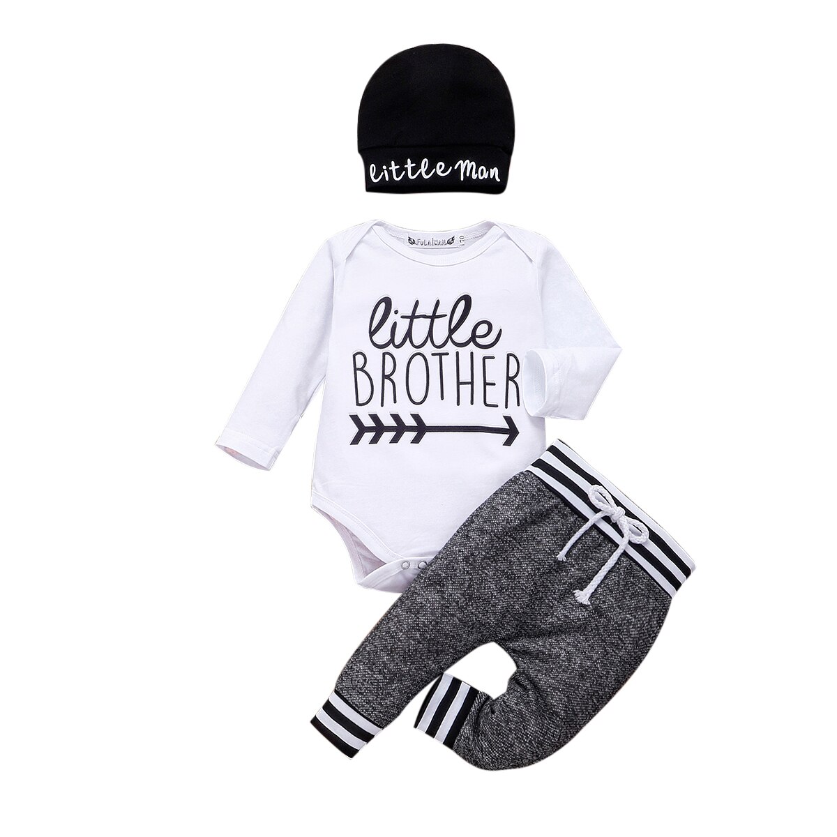 Neugeborenen Baby Junge Kleidung setzt 3 stücke Kleinen Bruder Langarm knapp drucken Strampler Schlauch Hüte Outfit Kleidung: B / 3M