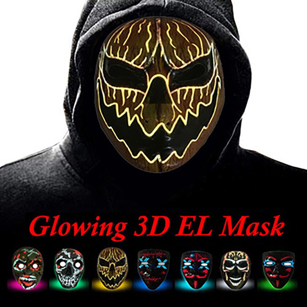 Clown LED Mask Halloween Party Mask Neon Light Up Luminous Wire Purge Scary