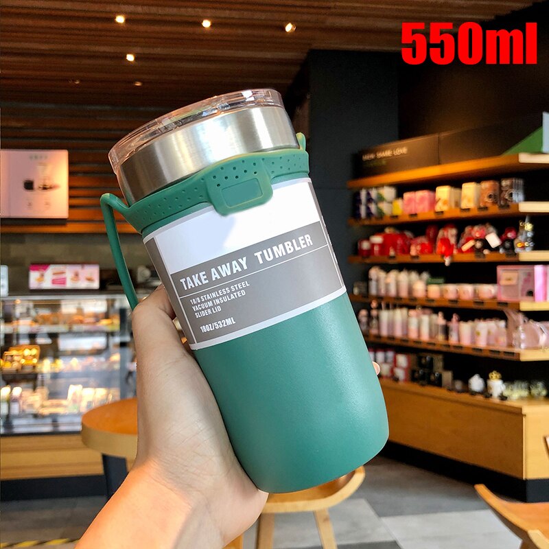 Portable Vacuum Flask Stainless Steel Water Cup Personality Large-Capacity Coffee Cup JU8: 550ml green