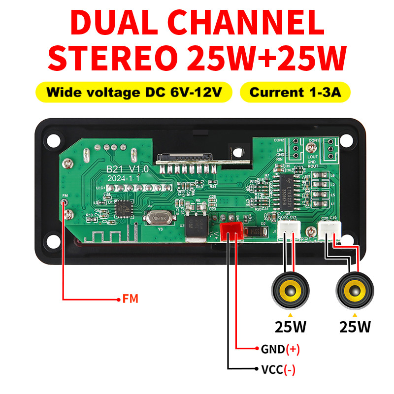 2*25W verstärker MP3 Player Decoder Board 18V Bluetooth 5,0 50W verstärker Auto FM Radio modul Unterstützung TF USB AUX
