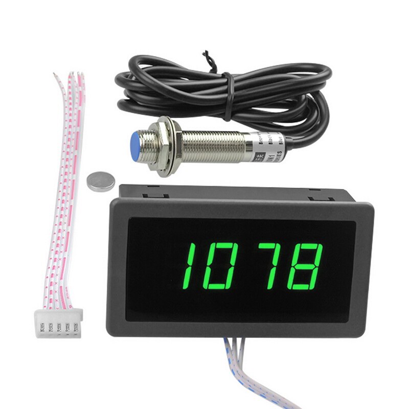 Led Digitale Toerenteller Dc 8-24V Digitale Toerenteller Rpm Gauge Snelheid Meter Met Hall Proximity Sensor 10-9999 Rpm: green