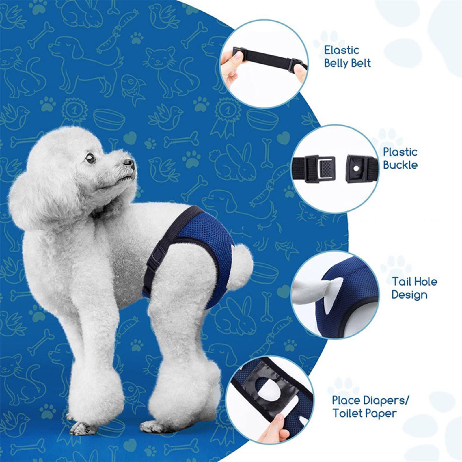 Culotte pour chien femme avec 3 tampons en coton, couches réutilisables, pantalon physiologique en maille respirante pour animaux de compagnie, pour petits, moyens et grands chiens