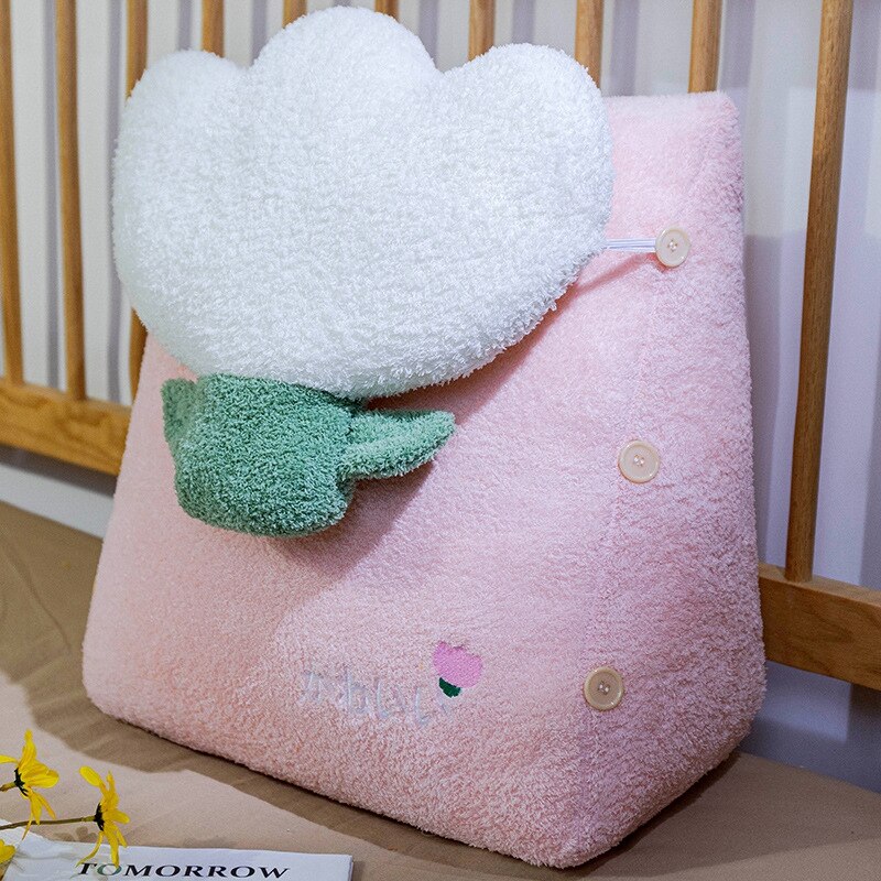 Ins-almohada de lectura para niñas, cojín de respaldo para cama, sofá Lumbar, cojín de respaldo triangular, suave y esponjoso para dormitorio: Pink short flower