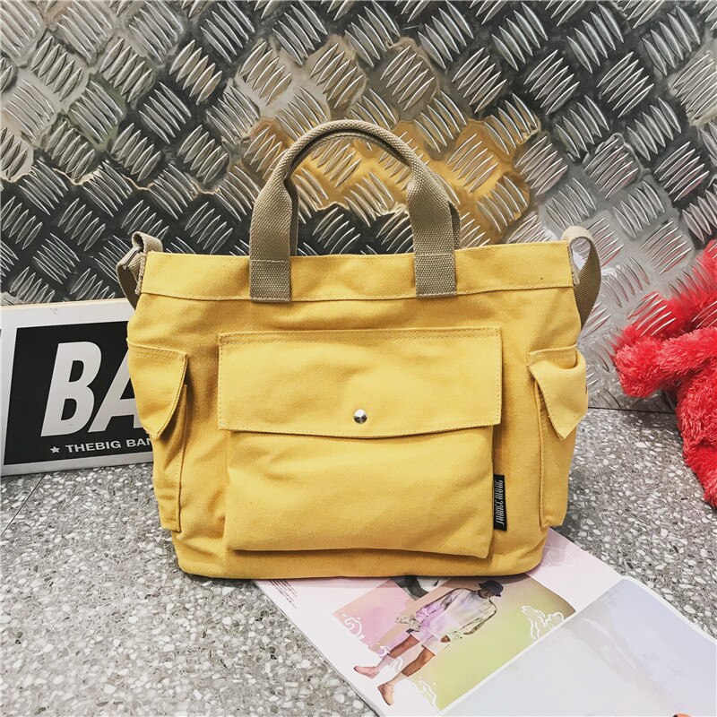 Sacs à bandoulière japonais pour étudiants, sacoche en toile de grande capacité, sac à main Patchwork pour voyage: YELLOW