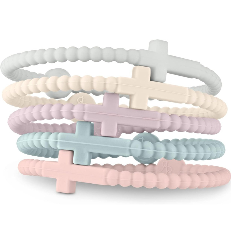 Jesus Bracelets - Cross & Macaron-colored Beaded Silicone Bracelets for Women Men Girls Boys Kids Aldult