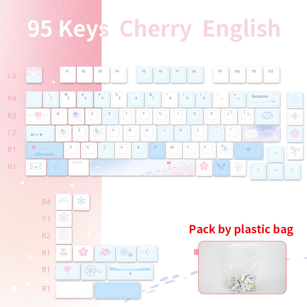 95 Keys Cherry Profile PBT Keycaps Love Letter Theme Key Caps for Gaming Mechanical Keyboard 61/64/68/75Keys AULA F75 Key Caps ﻿: LIGHT GRAY