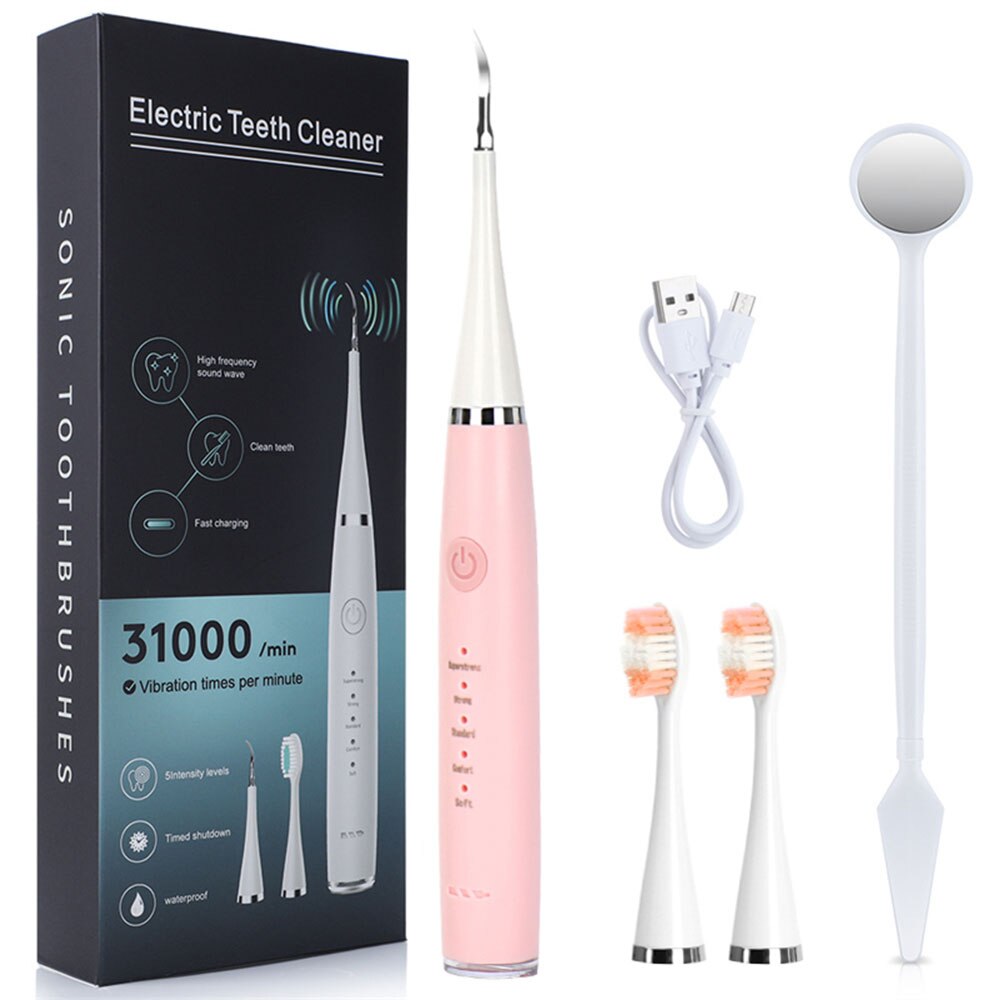 USB Tooth Cleaner Sonic Toothbrush Electric Tooth Brush Scaler 31000rpm Ultrasonic Dental Calculus Remover Cleaner Teeth Care: Pink set1