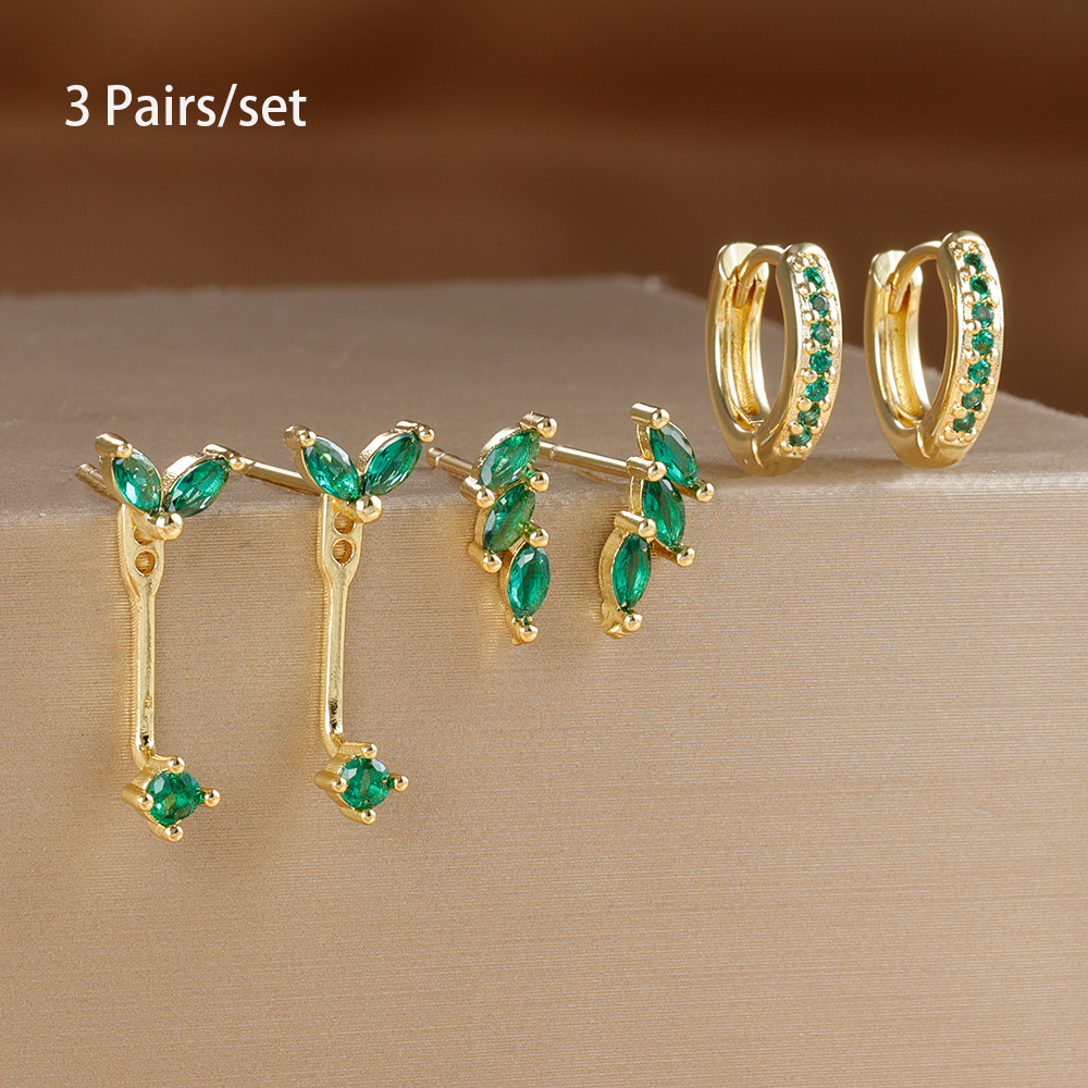 3 Pairs Exquisite Zircon Little Huggies Hoop Earrings Set for Women Stainless Steel Unique Cartilage Earring Piercing Jewelry: Gold-color