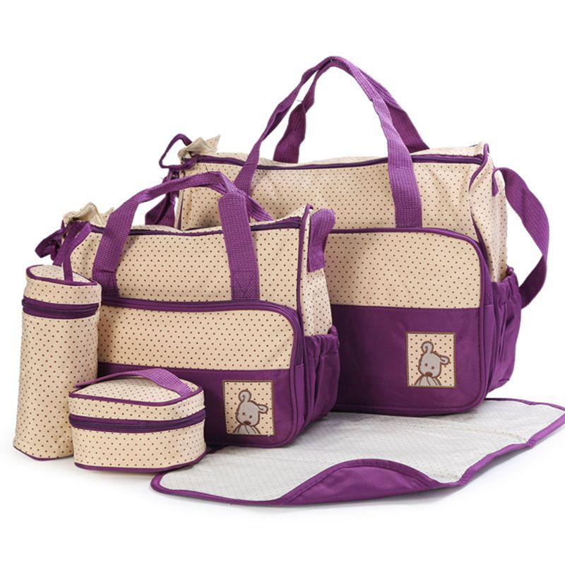 Baby Changing Diaper Bag Portable Nappy Basket Storage 5 Pcs Multifunctional Set Maternity Mummy Handbag Bottle Holder: 9FF1001434-PL