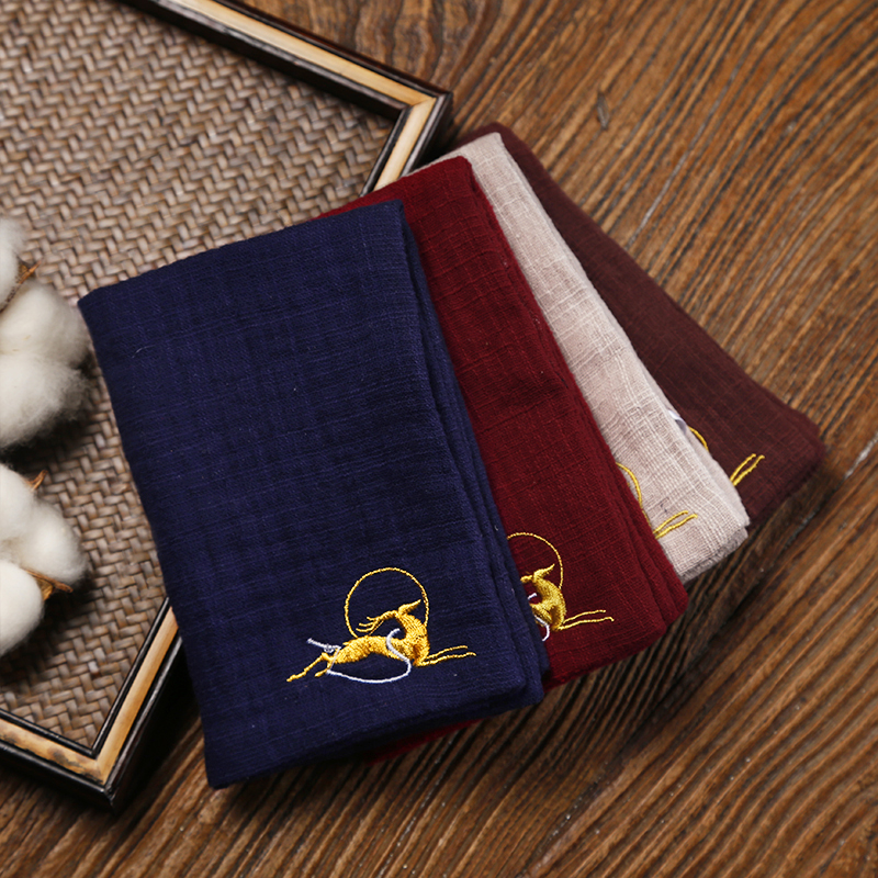 Vintage bomuld / linned broderet bord serviet viskestykke kinesisk duge hjorte mønster absorberende rengøringshåndklæder tilbehør