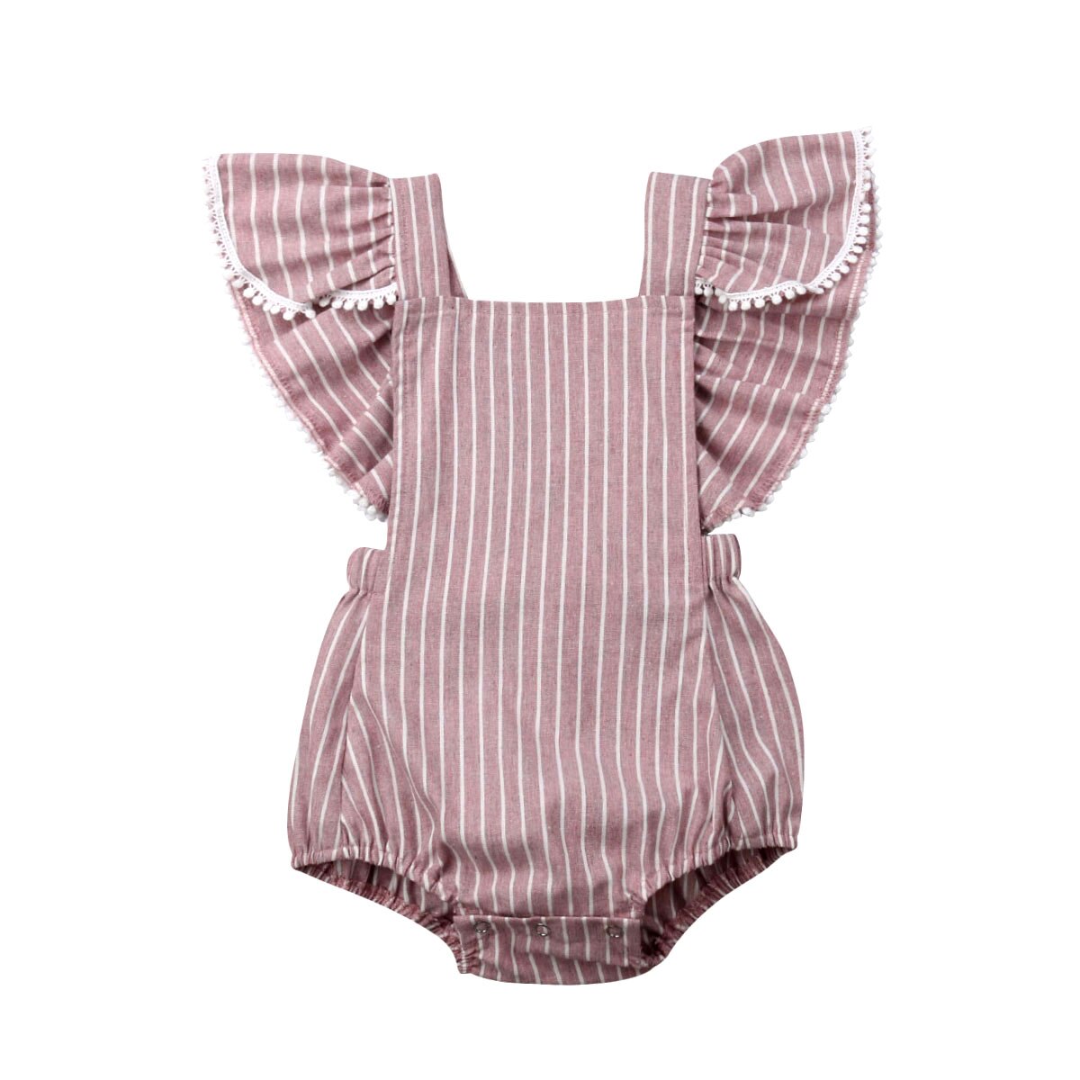 0-24m baby meisjes jongens bodysuit gestreepte print ruches korte mouwen jumpsuit zomer outfits