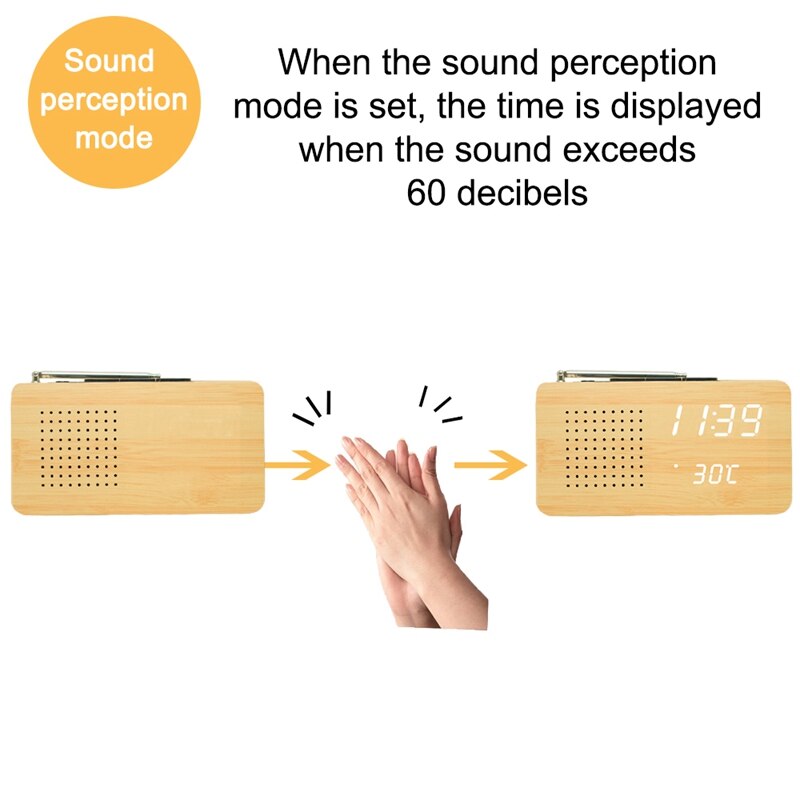 Fm Radio Bamboe Led Elektronische Display Met Led Klok Desktop Mini Draagbare Radio Home Radio Mini Temperatuur Display