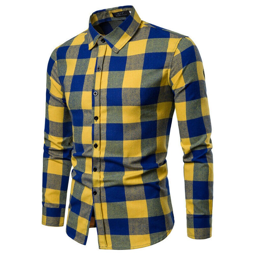 Meihuida forår herre plaid flannel skovhugger tartan ternet skjorte børstet bomuld fritidsskjorter streetwear: D / L